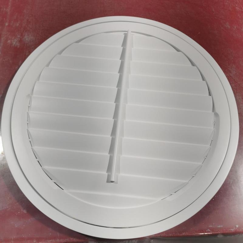 Circular round plantation shutters in PVC white finish -- custom plantation shutters manufacturer