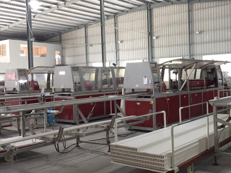 PVC extrusion lines producing plantation shutter louvre profiles at Goodwood factory