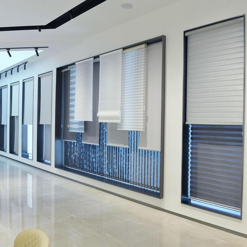 Modern roller shade in a bright contemporary living room